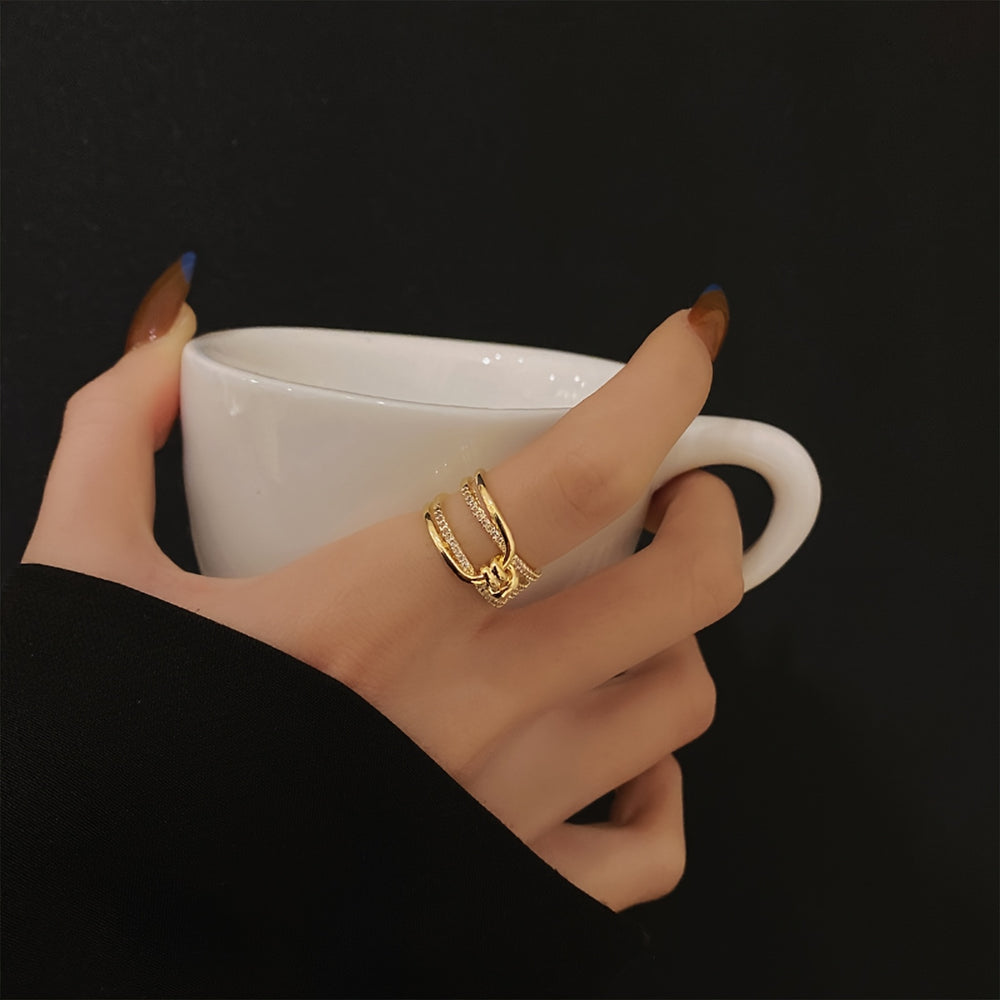 Elegant Layered Knot Zirconia Open Ring