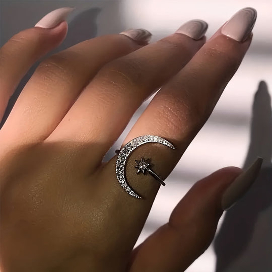 Adjustable Star & Crescent Moon Ring