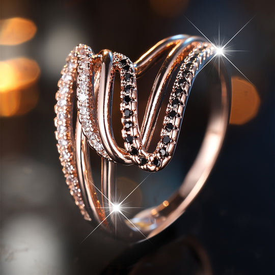Wavy Black Cubic Zirconia Ring