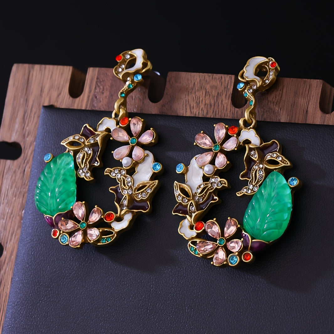 Elegant Floral Enamel Drop Earrings