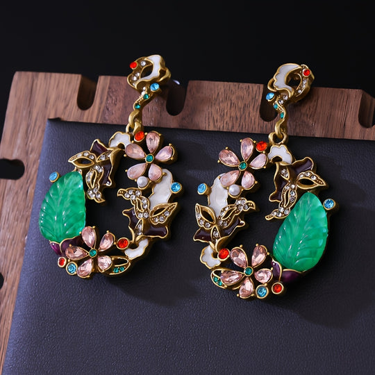 Elegant Floral Enamel Drop Earrings