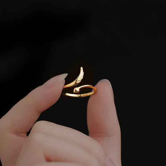 Simple Heart & Wing Open Ring