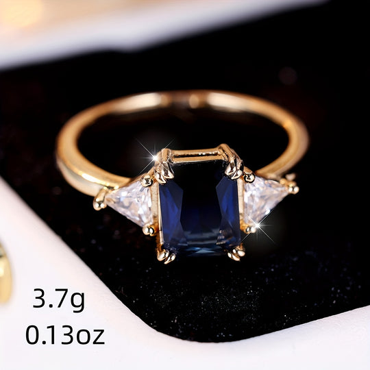 Trendy Blue Square Zirconia Ring
