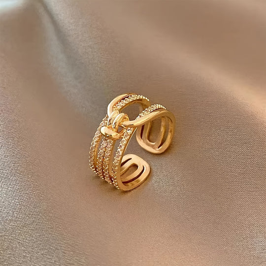 Elegant Layered Knot Zirconia Open Ring