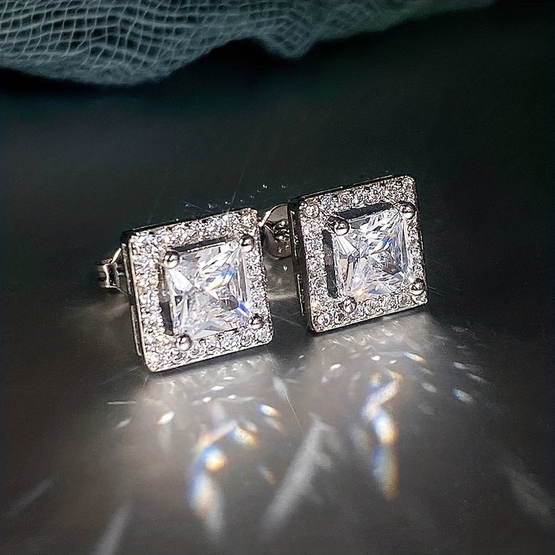 Elegant Square Cubic Zirconia Stud Earrings