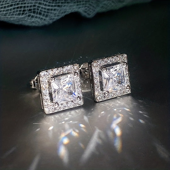 Elegant Square Cubic Zirconia Stud Earrings