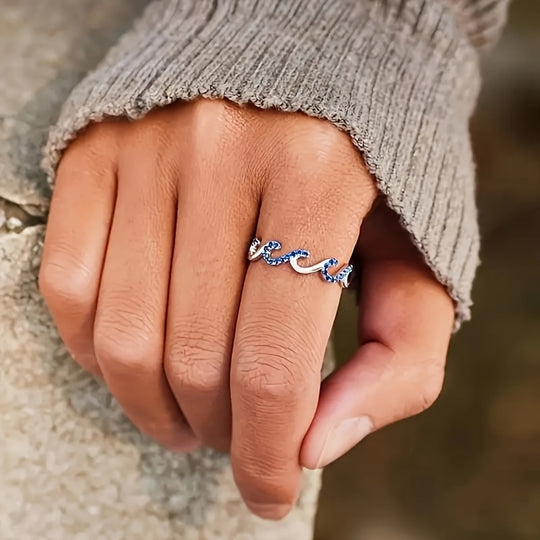 Stylish Blue Zirconia Wave Ring