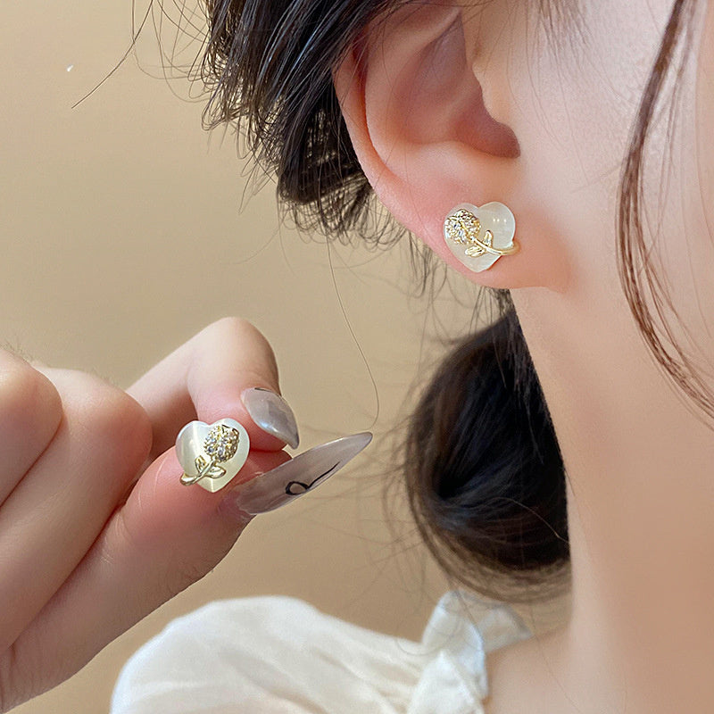 Minimalist Heart Shape Rose Earrings