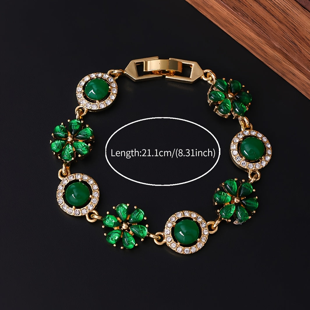 Minimalist Floral Green Stone Bracelet