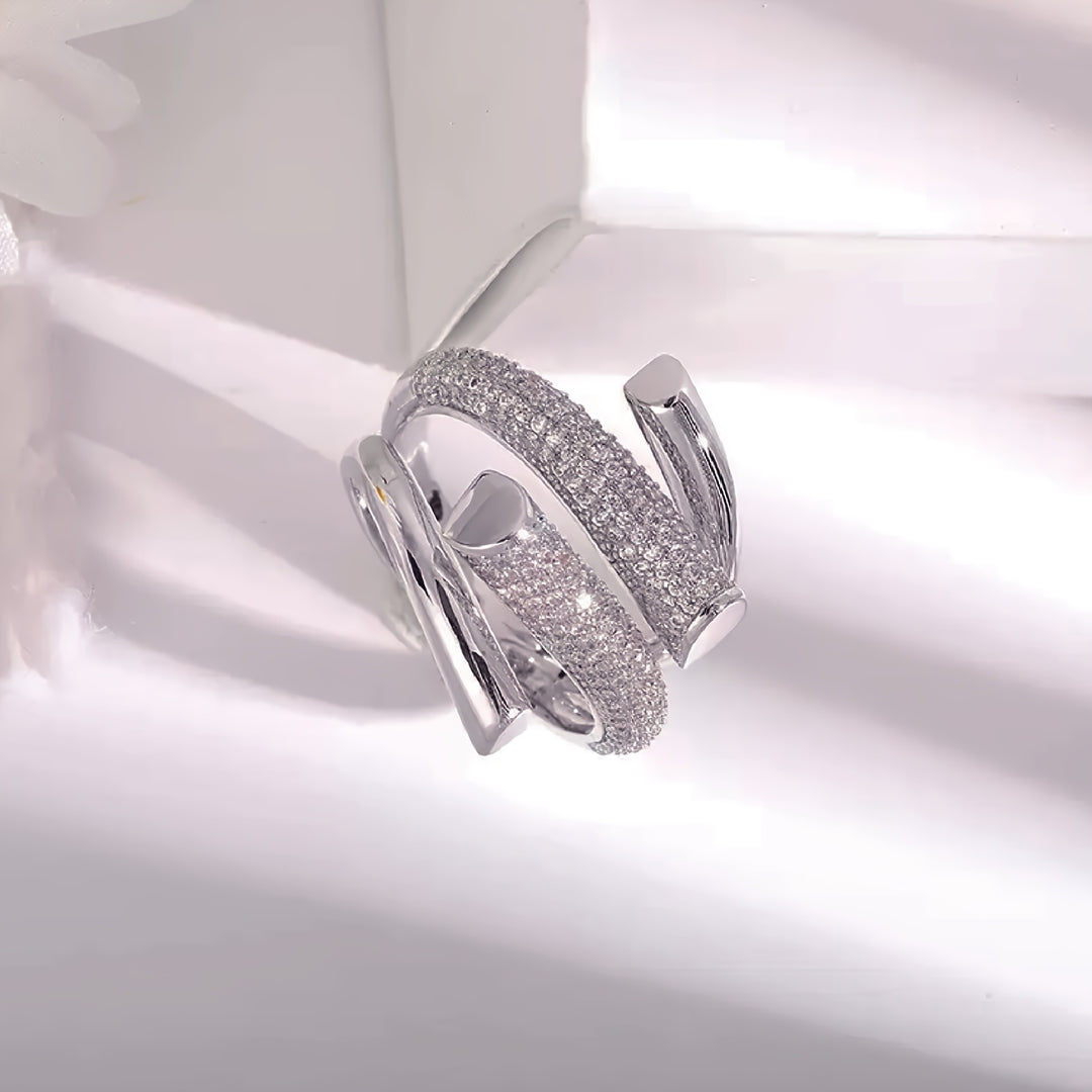 Unique Inlaid  Zirconia Open Ring