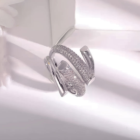 Unique Inlaid  Zirconia Open Ring