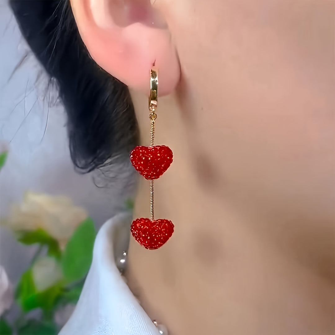 Elegant Red Heart Dangle Earrings
