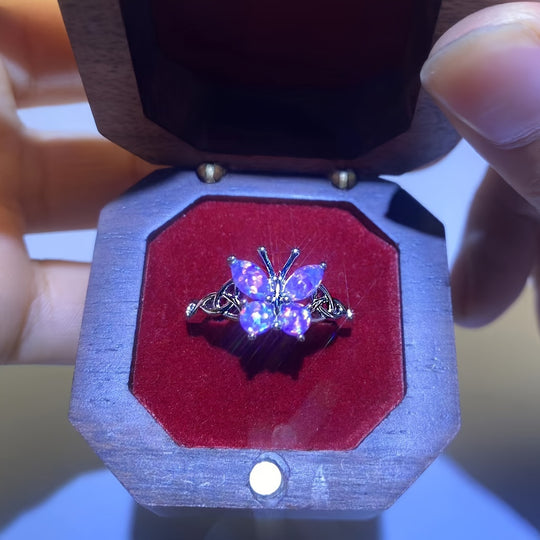 Elegant Boho-Chic Purple Opal Butterfly Ring