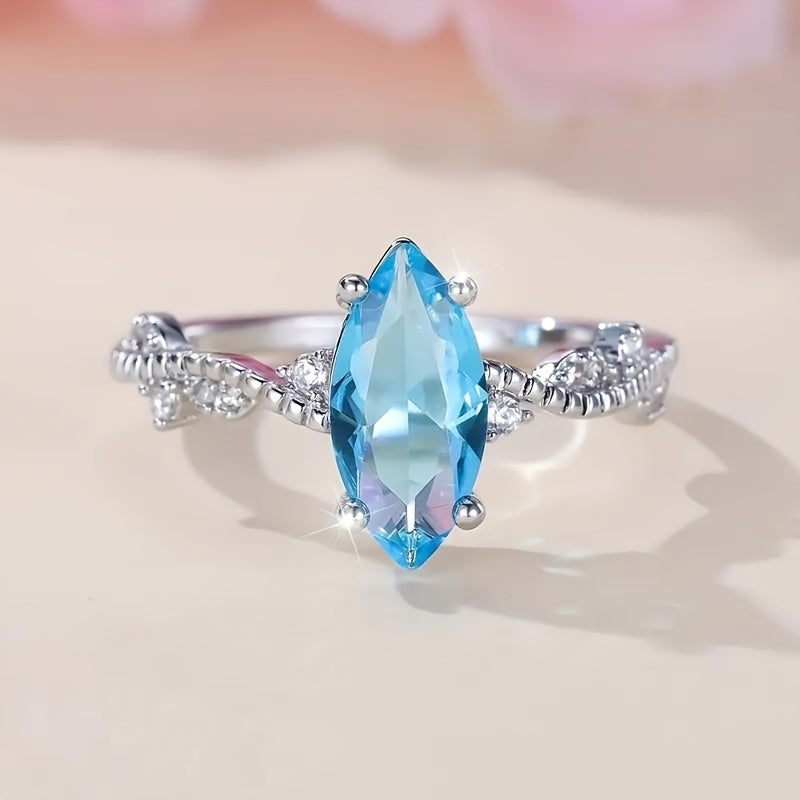 Charming Blue Oval Zirconia Ring