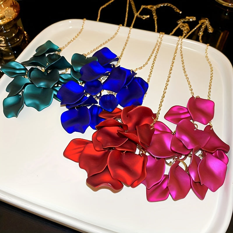 Sleek Elegant Floral Petal Tassel Necklace