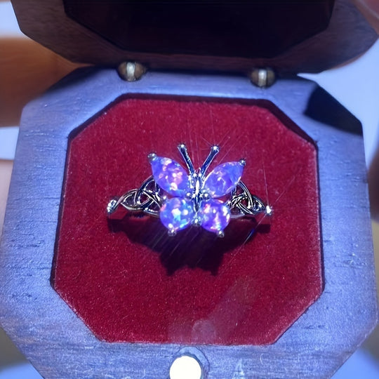 Elegant Boho-Chic Purple Opal Butterfly Ring