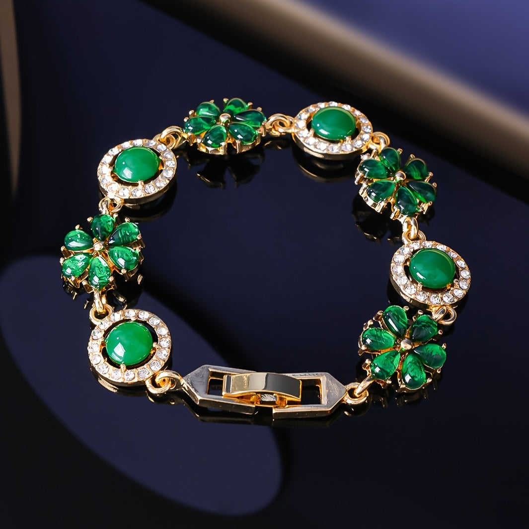 Minimalist Floral Green Stone Bracelet