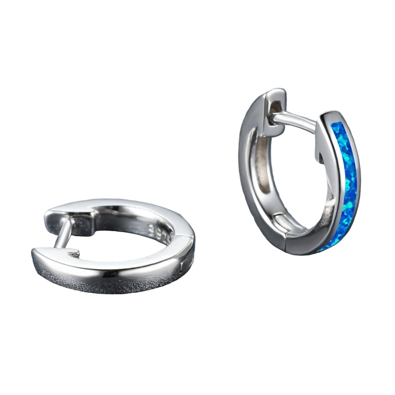 Classic Inlaid Blue Opal Hoop Earrings