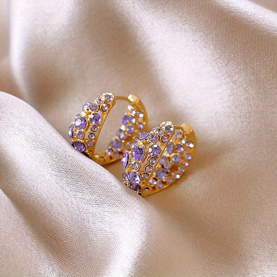 Chic Purple Sparkle Hoop Earrings
