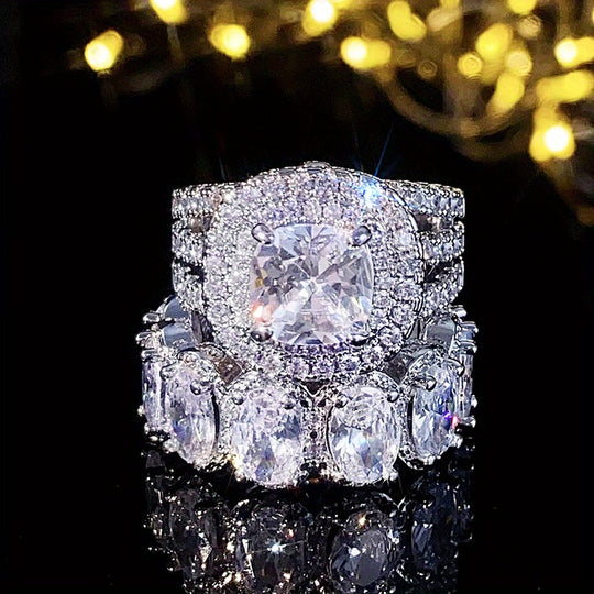 2pcs Minimalist Zirconia Wedding Band Set