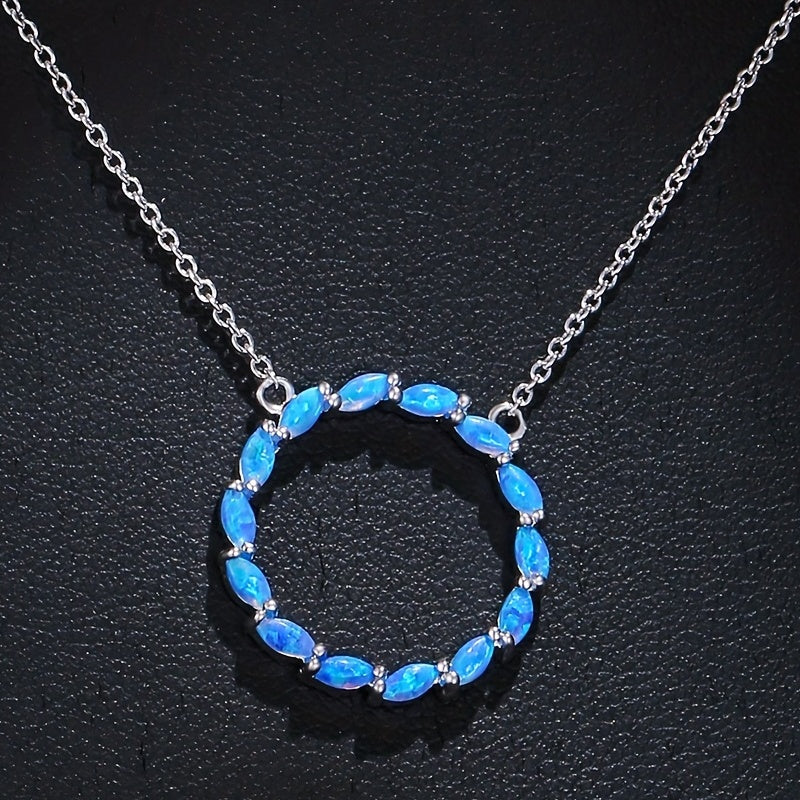 Hollow Circle With Opal Pendant Necklace