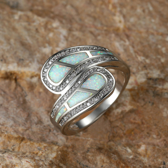 Boho Trendy White Opal Stone Ring