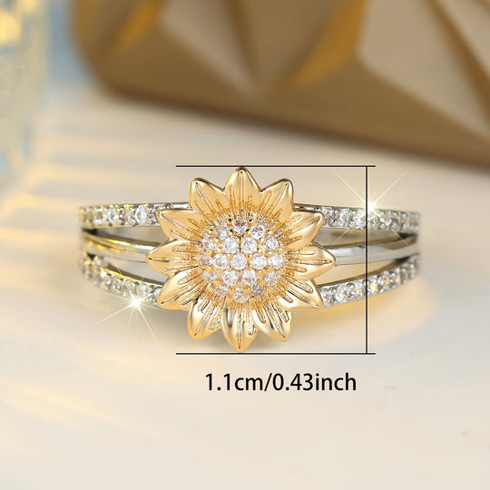 Elegant Sunflower Zirconia Ring
