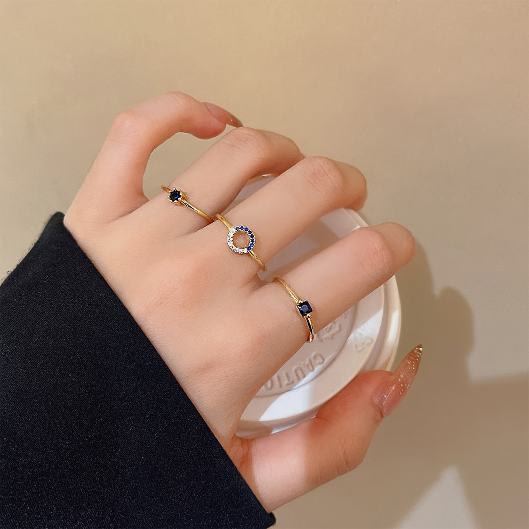 Dainty Blue Gemstone Open Ring Set