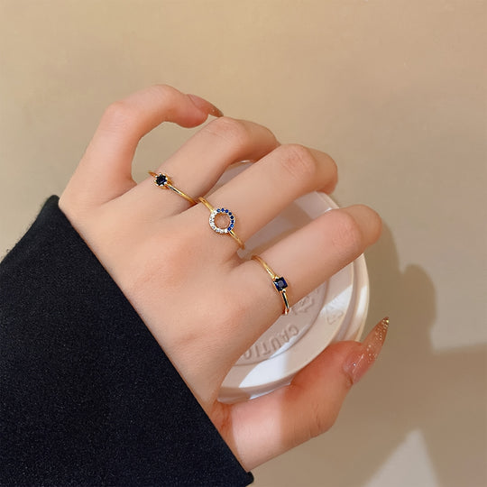 Dainty Blue Gemstone Open Ring Set