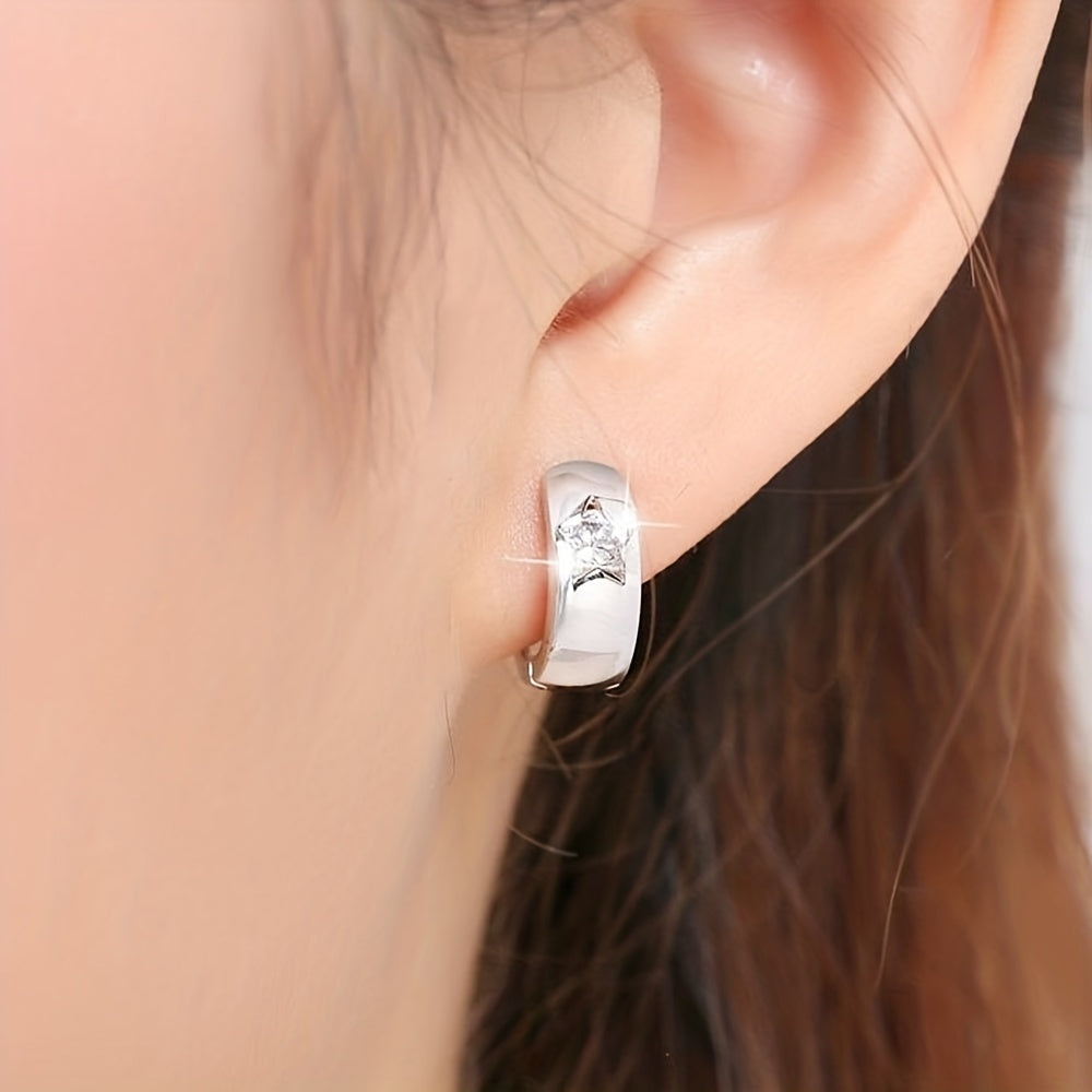 Inlay Zirconia Star Hoop Earrings