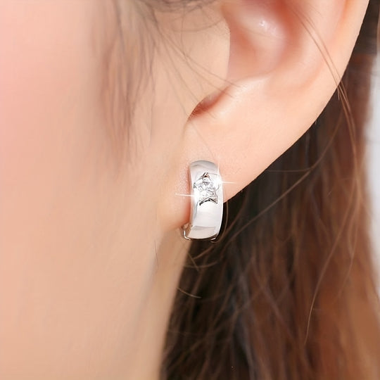 Inlay Zirconia Star Hoop Earrings