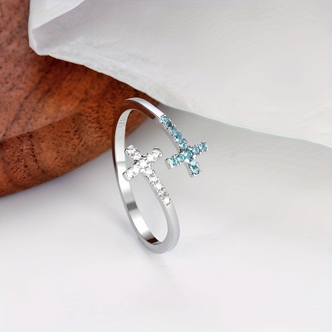 Open Adjustable Zirconia Cross Ring