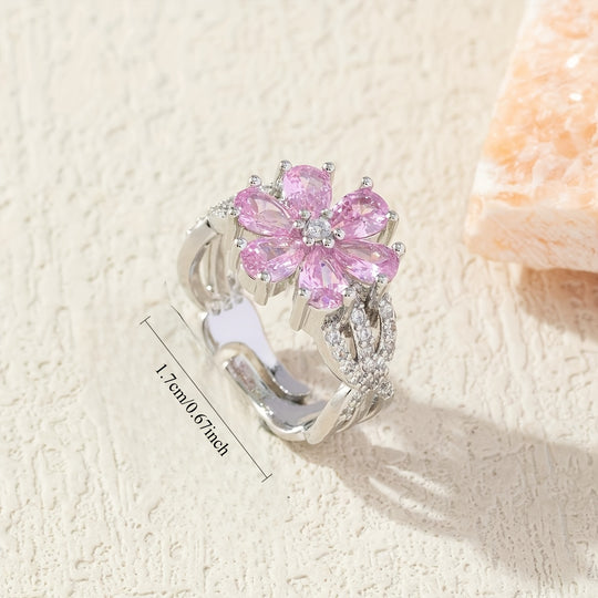 Modern Floral Pink Zirconia Ring