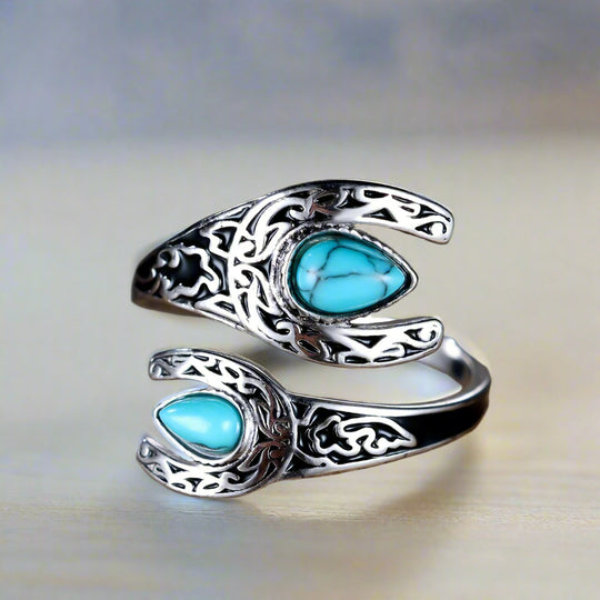 Modern Turquoise Silver Spoon Ring