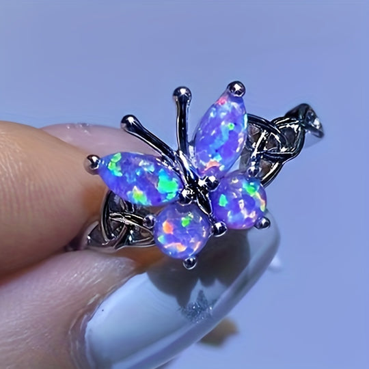 Elegant Boho-Chic Purple Opal Butterfly Ring