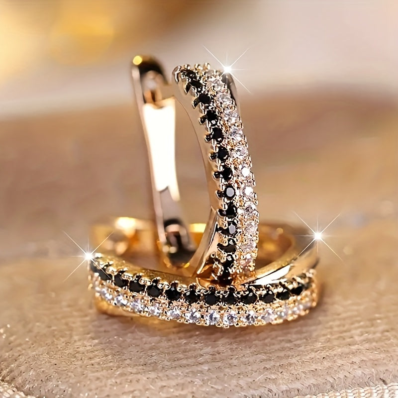 Golden Elegant Hoop Earrings with Zirconia