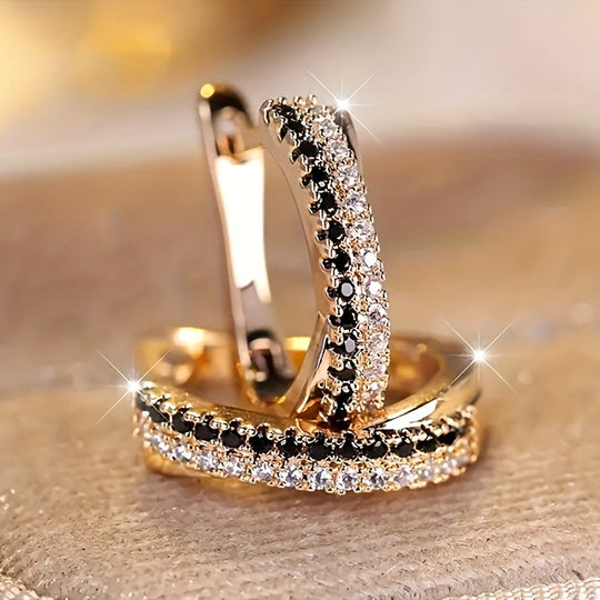 Golden Elegant Hoop Earrings with Zirconia