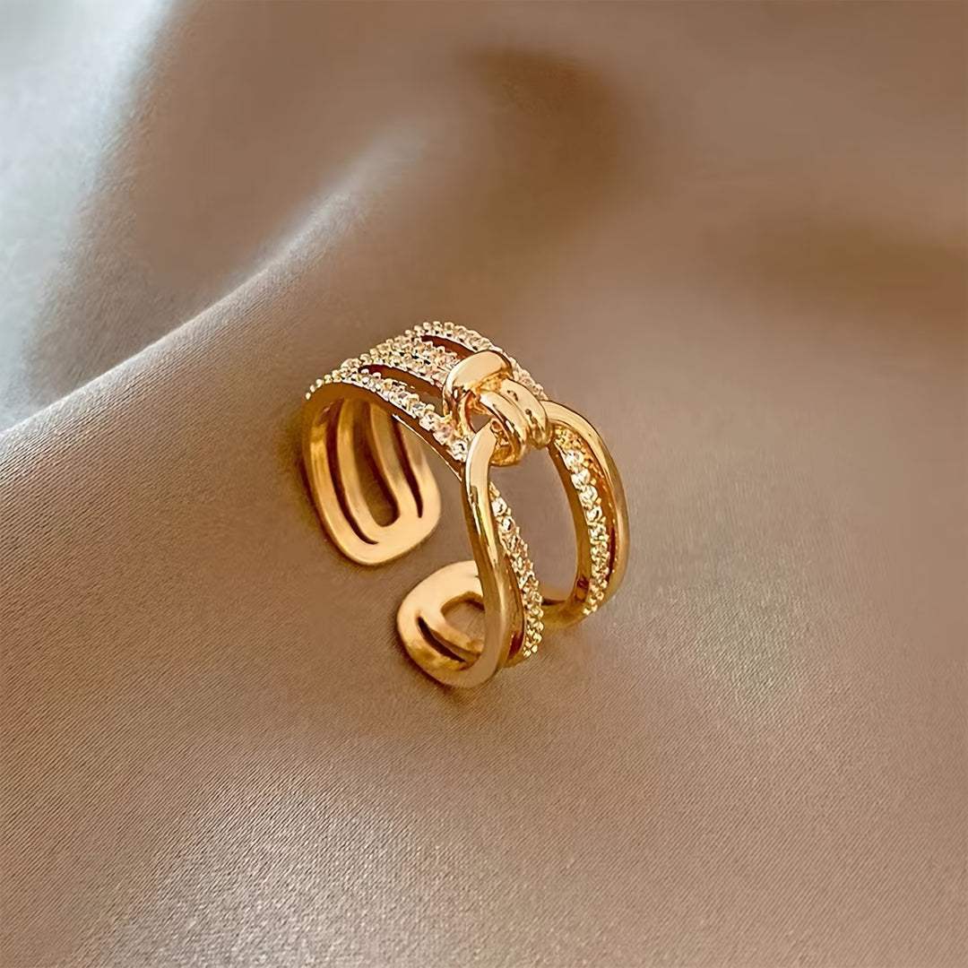 Elegant Layered Knot Zirconia Open Ring