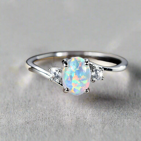 Oval White Opal Ring