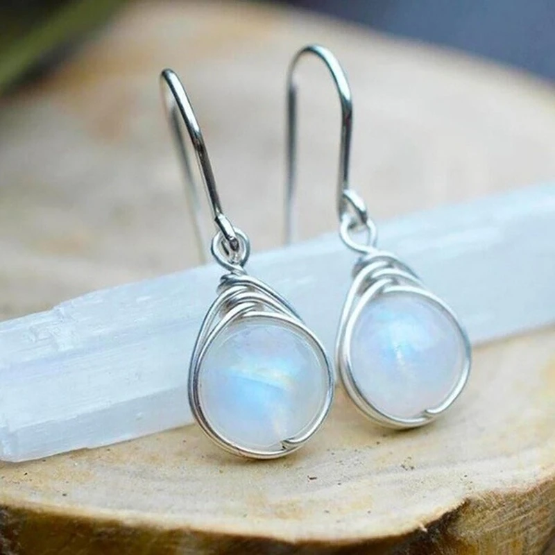 White Moonstone Drop Earrings