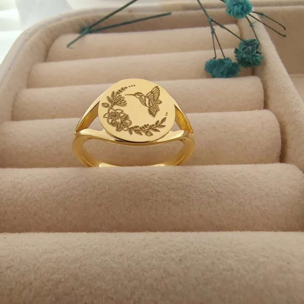Gold Hummingbird Seal Ring