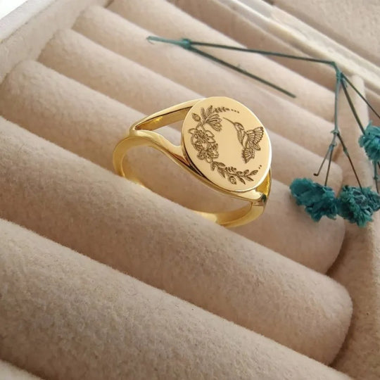 Gold Hummingbird Seal Ring